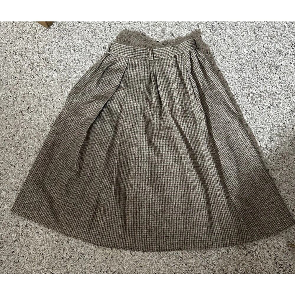 VTG Mamselle Gale Gould Wool Pleated Midi Skirt Brown Tweed Union Made USA